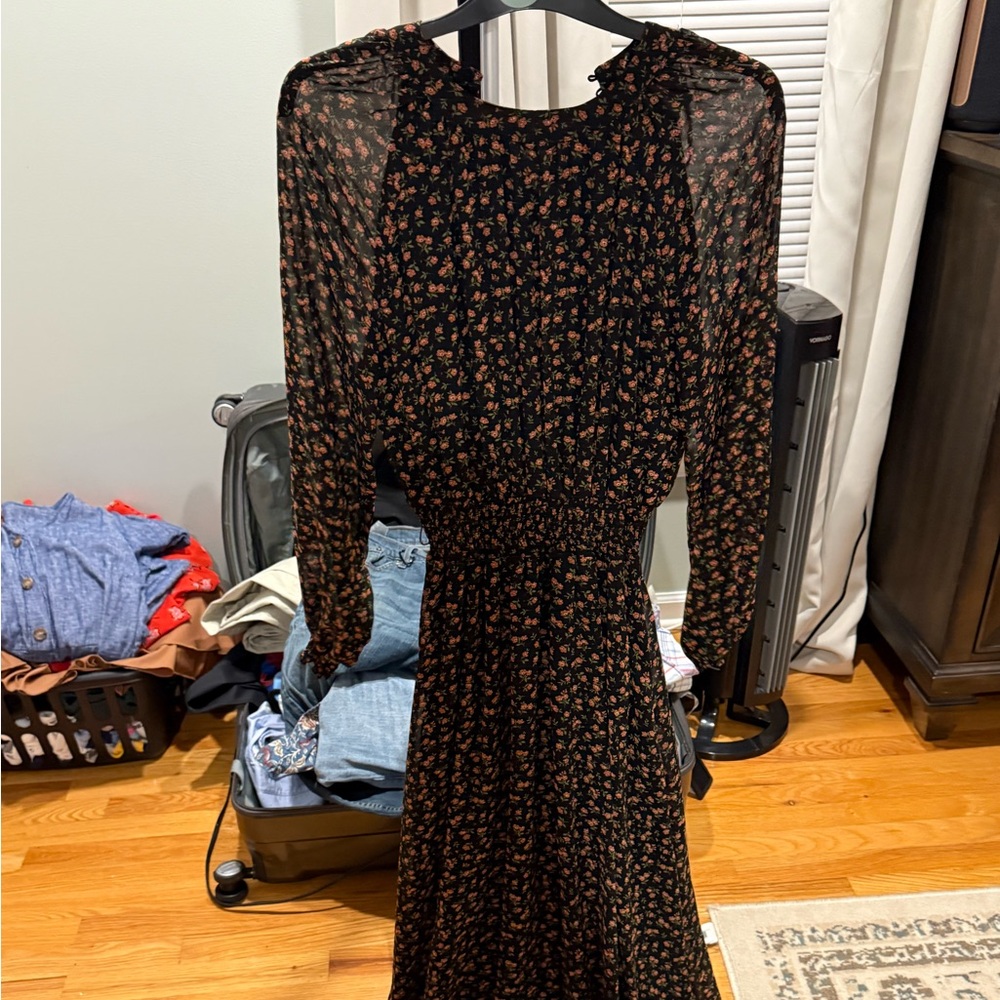 Lark + Grey Black and Orange Floral Long Sleeve Dress